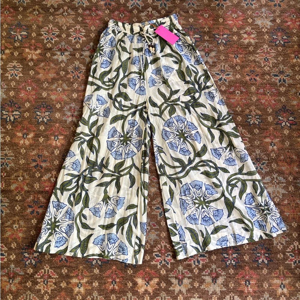 RHODE Emory Wide Leg Pants Blue Trumpet Vine XS NWT
